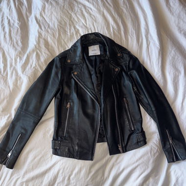 Veste en cuir Mango noire