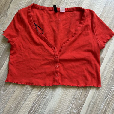 Red Button Front Crop Top