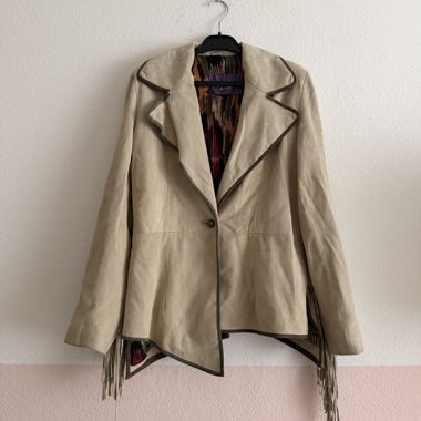 Beige Suede Leather Tassel Jacket