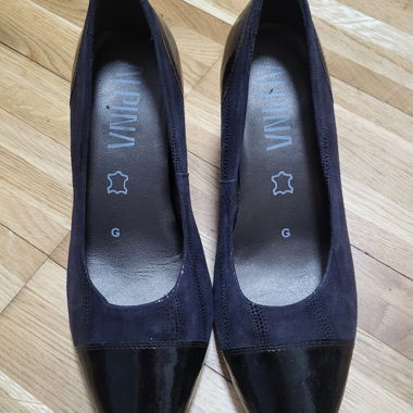 Escarpin daim et cuire bleu et noir 