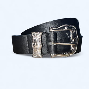 Cintura nera con fibbie metalliche decorate
