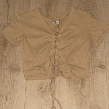 Beige Lace-Up Crop Top