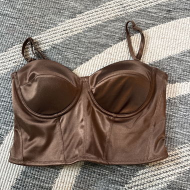 Bustier corto marrone in raso