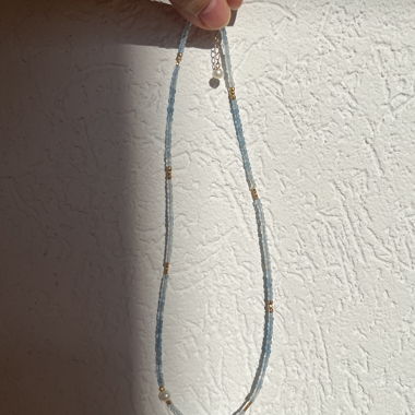 Collier en perles d’aigue-marine en argent 925 doré