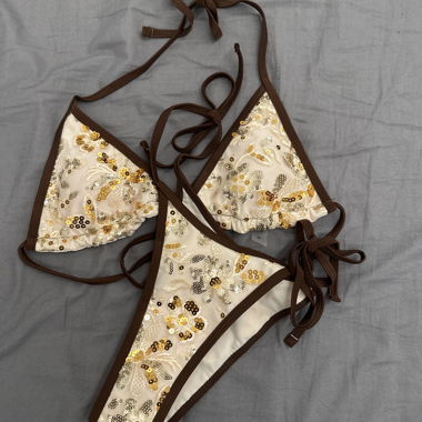 White and brown sequin bikini SHEIN