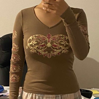 y2k brown long sleeve top