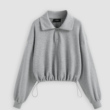 Sweatshirt grau mit Kragen & Reisverschluss