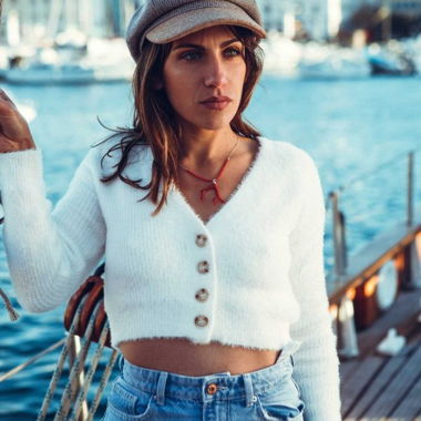 Cropped cardigan blanc
