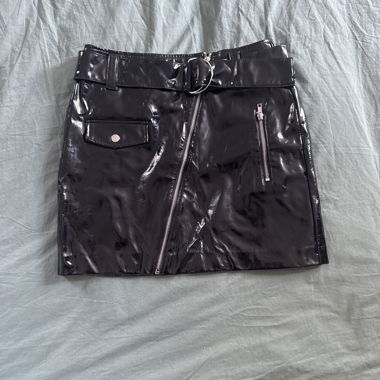 Black vinyl mini skirt