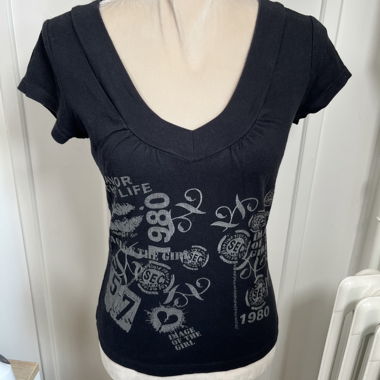Black Graphic V-Neck T-Shirt