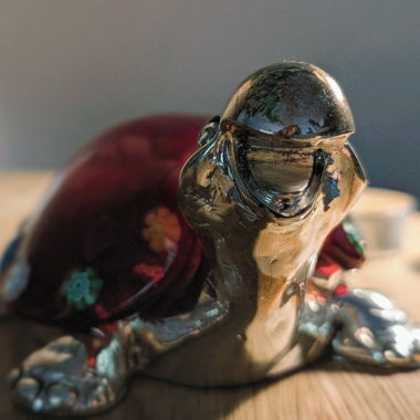 Figurine Tortue Porte-Bonheur en Verre de Murano Argenté