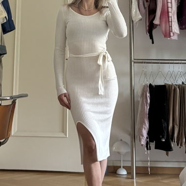 White Ribbed Midi Dress