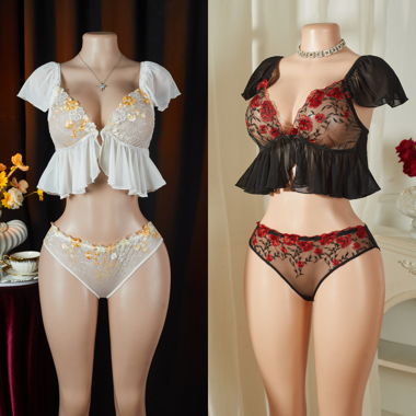 Transparenter Spitzen-Lingerie-Set mit Blumenmuster