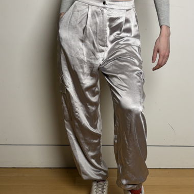 Blackmilk Silver Satin Cargo Pants