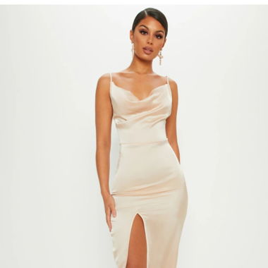 Champagner Satin Midi Dress