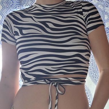 Zebra print cropped tie top with open back
