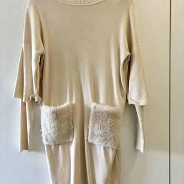 Jersey Dress with Fuzzy and Soft Front Pockets 