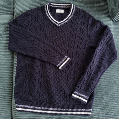 c&a navy blue cable knit v-neck sweater