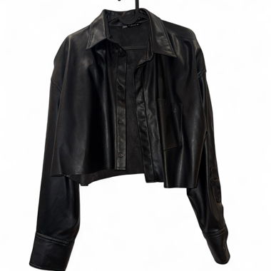 ZARA black faux leather cropped jacket