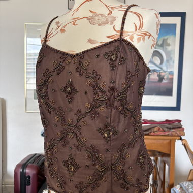 Beaded silk cami top