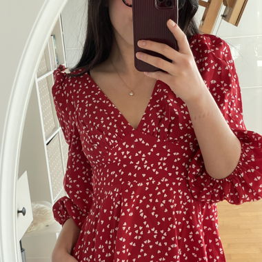 Romantic red dress with white hearts