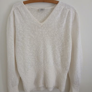 Pull en maille V-neck Madeleine vintage des années 80 blanc