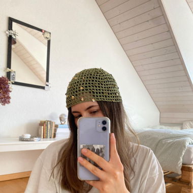 crochet mesh hat with sequins
