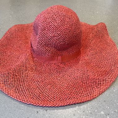 Red Straw Hat with Wide Brim