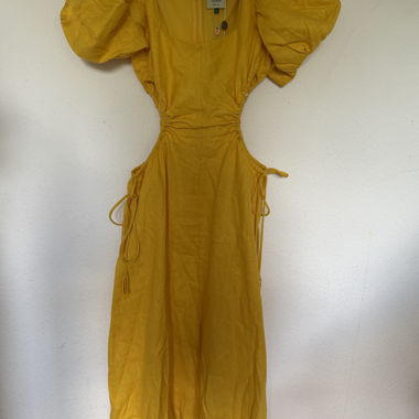 Farm Rio Yellow linen cutout midi dress