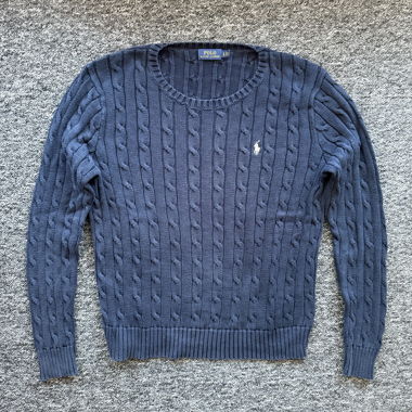 Gestrickter Zopfmuster-Pullover blau Polo Ralph Lauren L