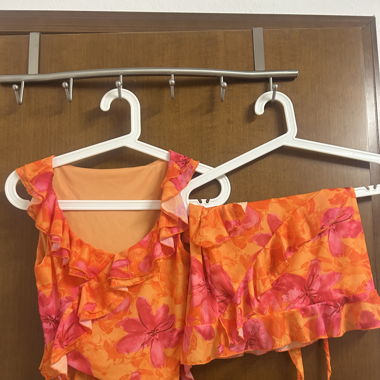 Orange Pink Floral Skirt Set XS