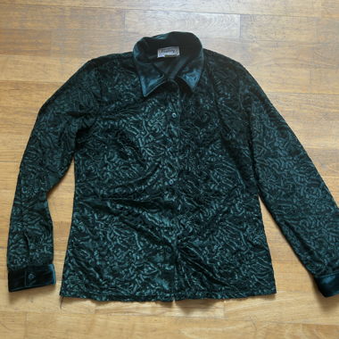 Original vintage wood green velvet shirt/blouse 