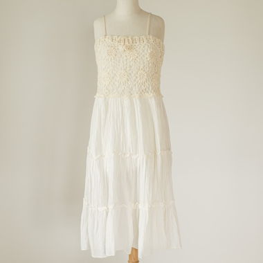 Robe ou jupe maxi en crochet et coton crème