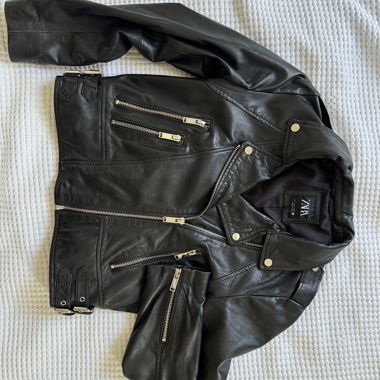 ZARA Leder Bikerjacke Schwarz Grösse L
