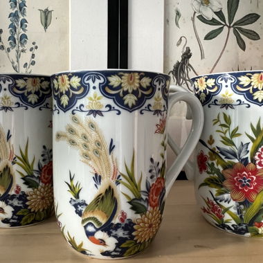 4 tasses en porcelaine « Blue Kacho » fabriquées au Japon
