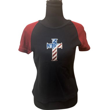 Y2K Sporty American US Cross Baby Tee Tshirt (S-M)