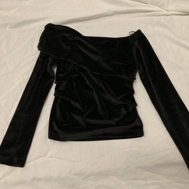 Black Velvet One-Shoulder Top