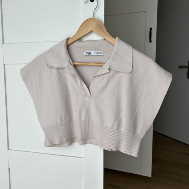 ZARA beige cropped short-sleeve knit sweater M