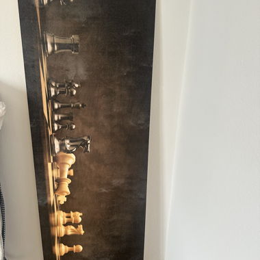 Wood panel with chess motif