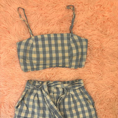 Ensemble Vichy bleu et blanc 