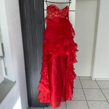 Evening dress with detachable train & scarf