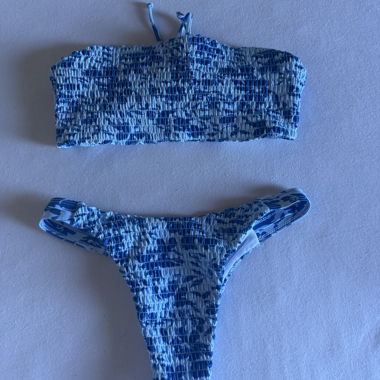 Blue Bandeau Bikini Set