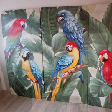 Tableau Triptyque toile perroquets 