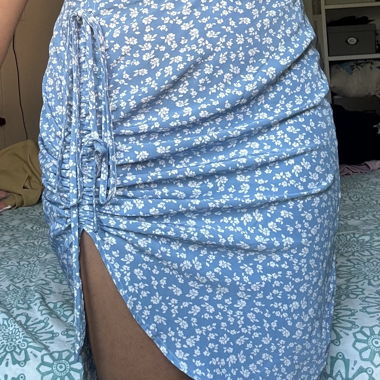 blue floral skirt with adjustable slit