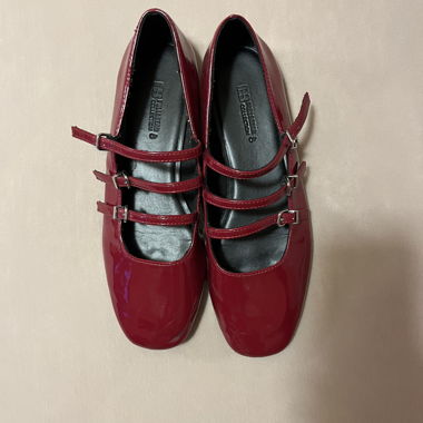 Red patent Mary Jane flats