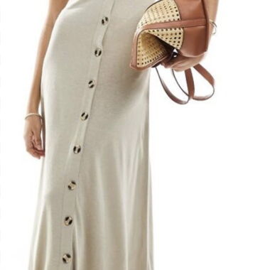 Robe longue boutonnée beige