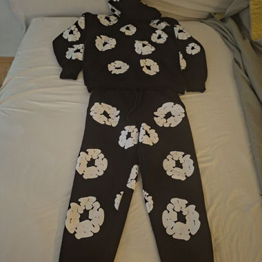 Black Hoodie Tracksuit with Print
