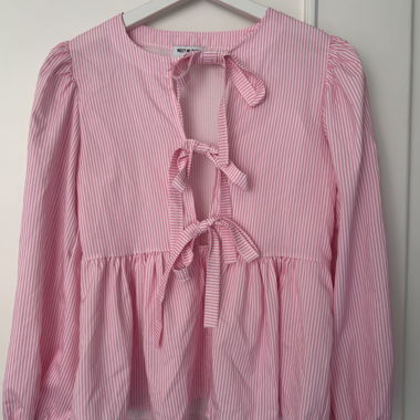 Pink striped tie-back blouse