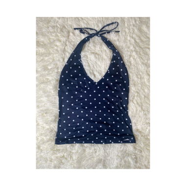Neckholder Top mit Polka Dots Navy Damen