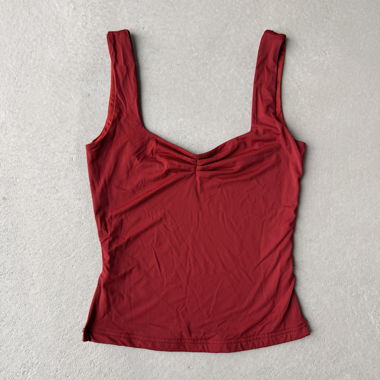 Red sleeveless square-neck top